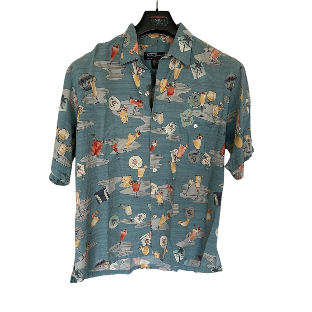 Tori Richard Blue Patterned Men's Shirt Size L